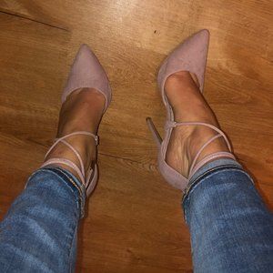 Blush Lulus Suede Lace-Up Heels